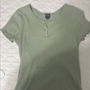 Green Ribbed Henley Top